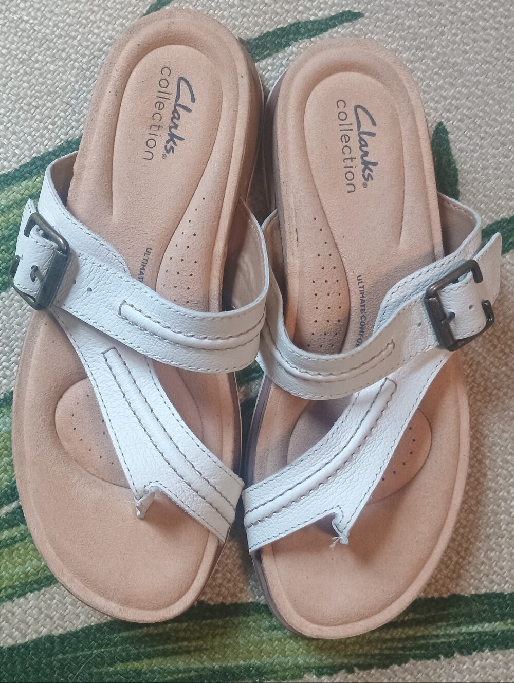 Clarks White Sandals with Buckle